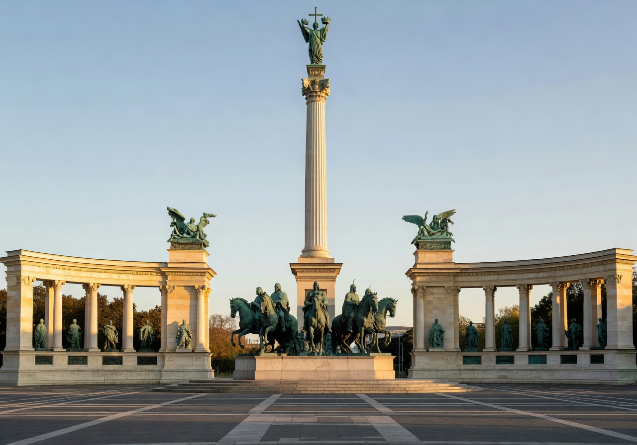 Monumentene og statuene på Heltens Torg (Hősök tere) i Budapest