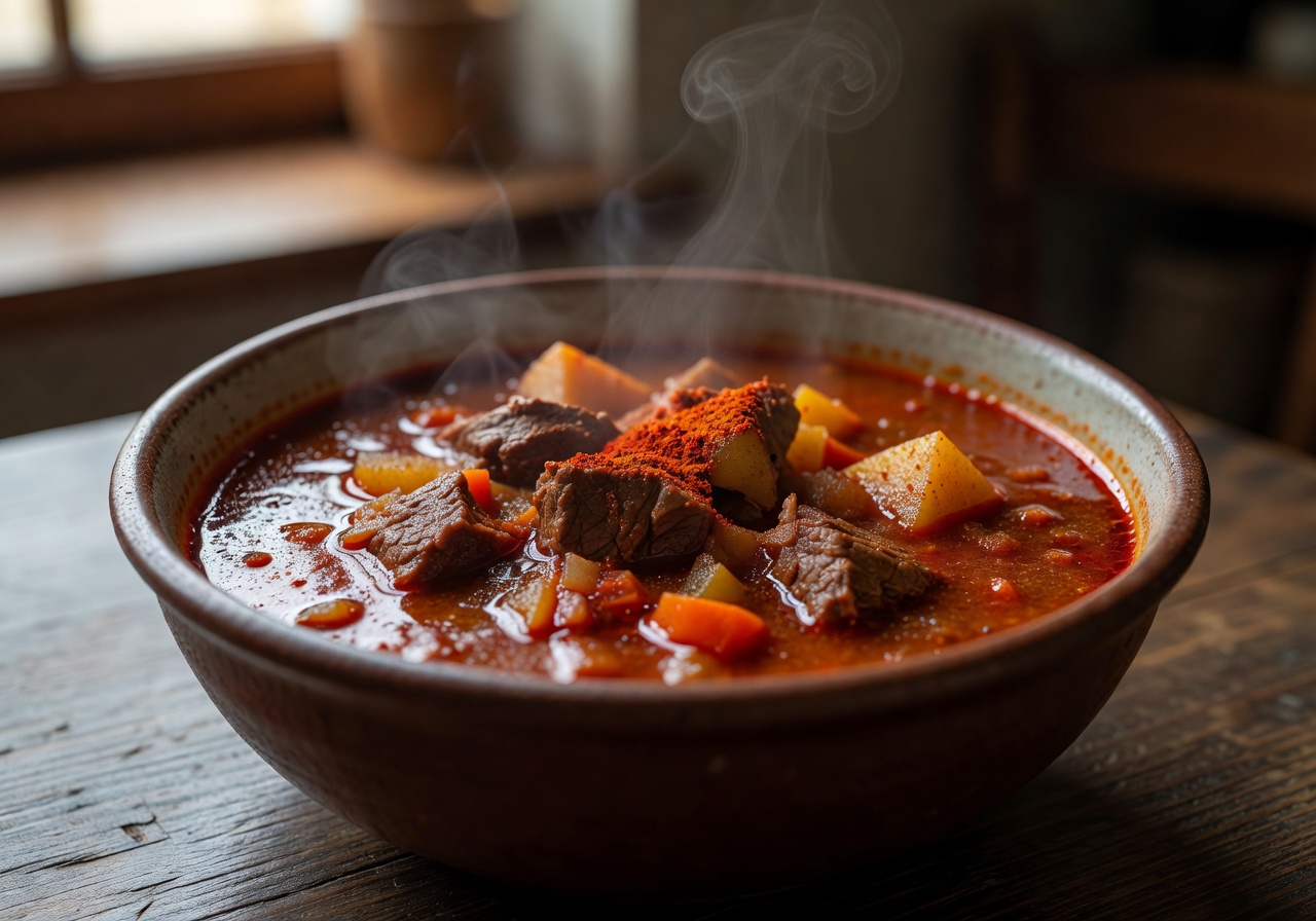 Autentisk Ungarsk Gulasj suppe servert i en tradisjonell skål